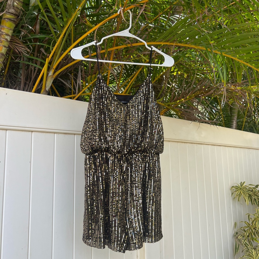 SMALL Black and Gold Sequin Romper